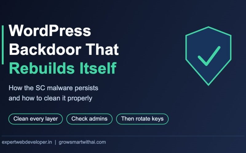 Shield icon with the title: WordPress backdoor that rebuilds itself